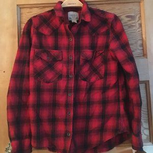 Red and Black Plaid Button-Down Shirt